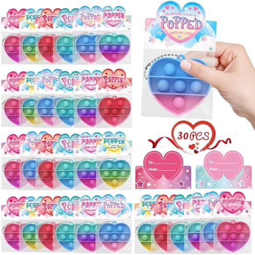 30 Packs Heart Pop Fidget Toys Bulk, Mini Pop Squeeze Toys Stress Relief Fidget Toys for Classroom School Party Favors
