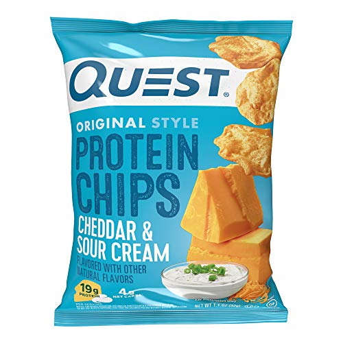 Quest Nutrition Cheddar & Sour Cream Protein Chips, 19g Protein, 4g Net Carbs, Low Carb, Gluten Free, 1.1 oz (Pack of 12)