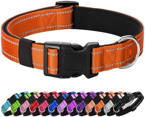 Reflective Dog Collar Padded with Soft Neoprene Breathable Quick Release Basic Dog Collars for Medium Large Dogs Orange