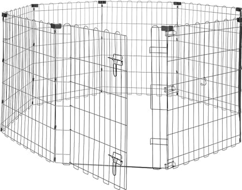 Amazon Basics Foldable Metal Octagonal, Square, Rectangle Exercise Pet Playpen for Dogs, Indoor/Outdoor Portable, Single Door, Small, 60 x 60 x 30 inches, Black