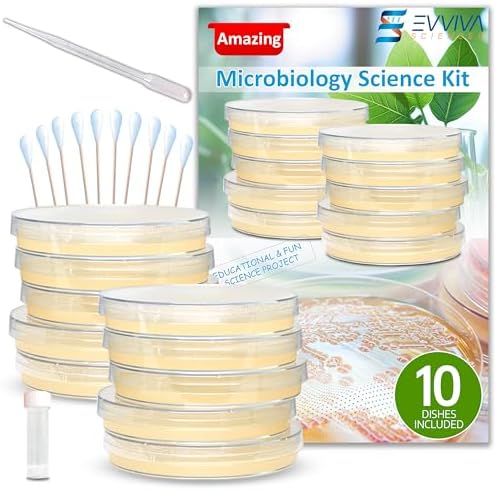 Evviva Sciences Microbiology Science Project Kit, Pre-Poured Agar Plates for Students, Agar Petri Dishes to Learn Microbiology, with Educational Experiment eBook