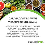 NaturesPlus Chewable Cal/Mag/VIT D3 with Vitamin K2-60 Chewable Tablets - Vanilla Flavor - Bone Health Supplement with Calcium, Magnesium, Vitamin D3 and K2 - Gluten-Free - 30 Servings