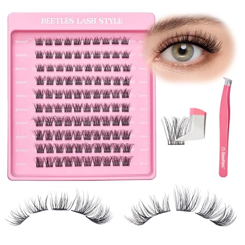 Beetles Lash Clusters 9-16mm Cluster Eyelash Extensions 3D Natural False Eyelashes Wispy Volume Eyelash Clusters 100pcs Individual Lashes DIY Cluster Lashes Bouquet (CNB001, 9-16mm)