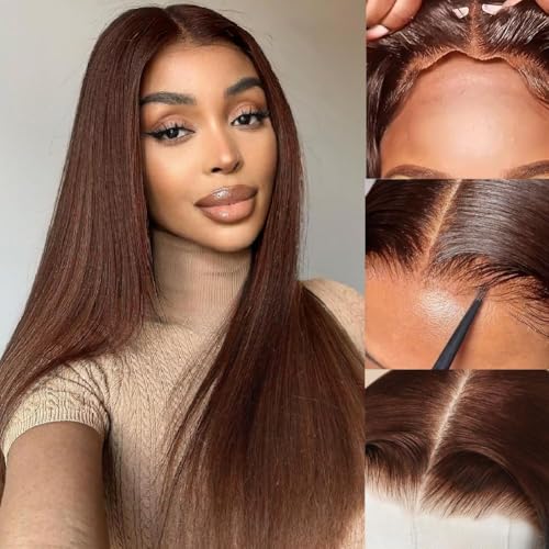 Chocolate Brown Wear and Go Glueless Wig Human Hair Pre Cut Brown 7x5 HD Lace Front Wigs for Women180% Density Pre Plucked with Baby Hair #4 Colored Straight Lace Wigs Human Hair 30 Inch