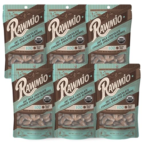 Rawmio Oat Milk Chocolate Covered Sprouted Almonds - Organic, Raw, Vegan, Gluten-Free - 6 Packs, 2 oz.