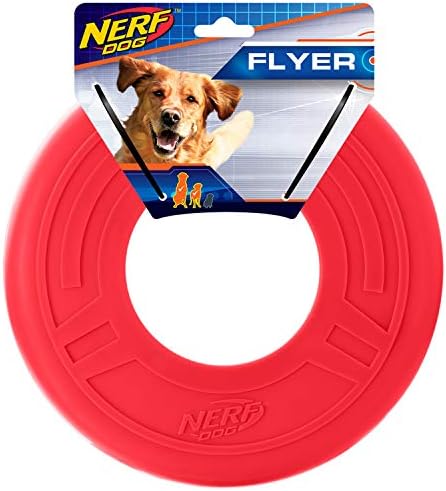 Nerf Dog Atomic Flyer Outdoor Dog Toy, 10 Inch Flying Disc Dog Fetch Toy, Rubber Dog Toy for Medium Dogs and Large Dogs, Red