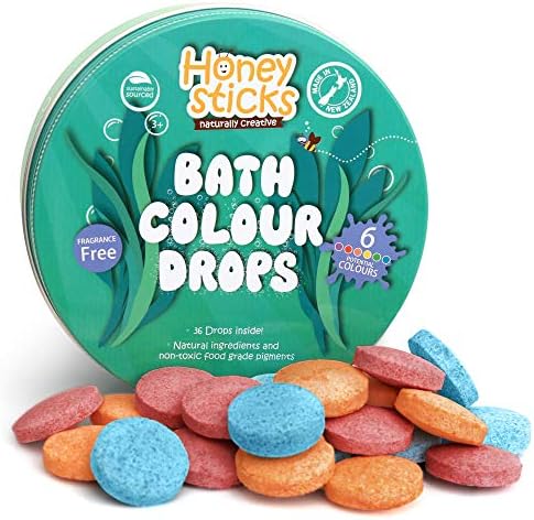 Honeysticks Bath Color Tablets for Kids - Non Toxic Bathtub Drops Made with Natural Ingredients and Food Grade Color - Fragrance Free - Fizzy, Brightly Colored Bathtime Fun, Great Gift - 36 Drops