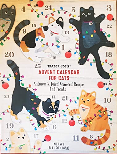 Trader Joe's Advent Calender for Cats Salmon & Dried Seaweed Recipe Cat Treats Christmas Holiday Pet Calendar - 5.11 oz. Box