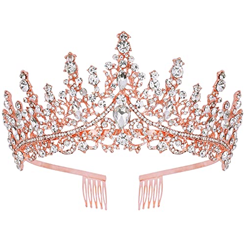 CURASA Rose Gold Crystal Tiaras and Crowns with Comb Princess Crown for Women Rhinestones Wedding Crown for Bride Birthday Crowns for Women Girls Royal Queen Crowns for Custome
