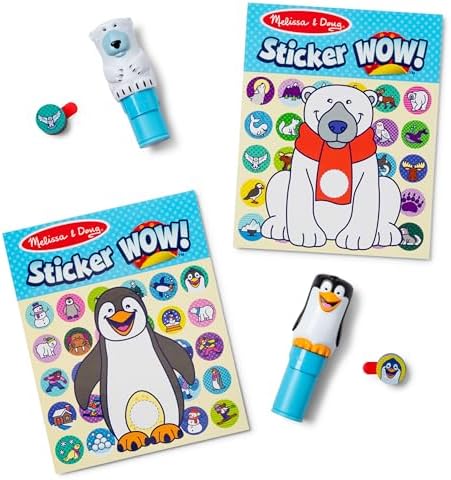 Melissa & Doug Sticker Wow Winter (Polar Bear and Penguin) Value Pack Arts and Crafts Collectibles - 2 Activity Pads, 2 Sticker Stampers, 2 Bonus Stacks - FSC-Certified