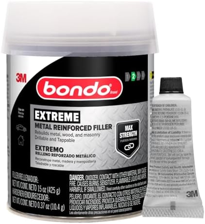 Bondo Metal Reinforced Filler - High Strength Filler, Can be Drilled and Tapped - Will Not Rust, 15 Fl oz with 0.37 oz Hardener