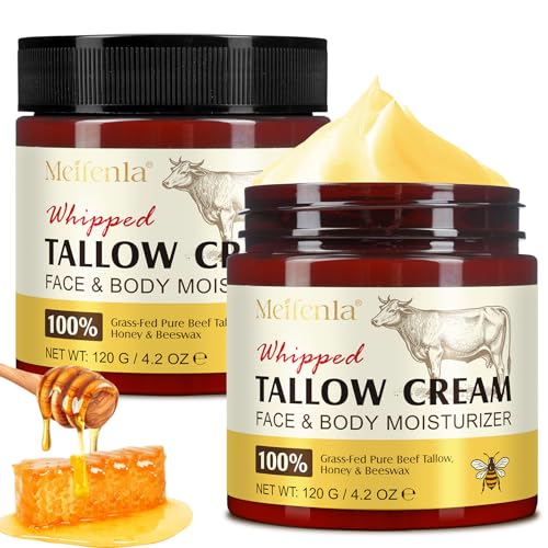 Beef Tallow for Skin, Beef Tallow for Face, Organic Beef Tallow Face Moisturizer, Tallow and Honey Balm, Pure Beef Tallow Moisturizer Body, 100% Natural Grass Fed Beef Tallow, All Skin Types 4.2 Oz