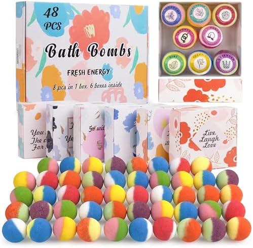 48 Natural & Organic Bath Bombs for Women and Kids, Rich in Essential Oils, Relaxation and Stress Relief, BathBombs Gift Set for Mothers Day, Christmas, Valentines Day & Birthday