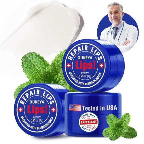 Medicated Lip Balm w/Beeswax, Petrolatum, Peppermint Oi, 100% Natural Ingredients, 24H Long-lasting Hydrating Healing Lip Balms, Lip Moisturizer for Very Dry Lips, Echapped Lips Treatment Severe