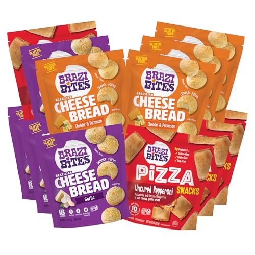 Brazi Bites Variety Pack | Brazilian Cheese Bread & Pizza Bites | Better-For-You Frozen Snacks I Gluten-Free I Grain-Free I Soy-Free | No Artificial Ingredients | No Preservatives (12-pack)