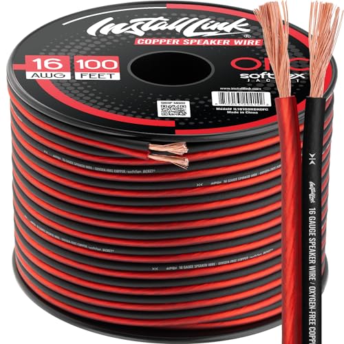 Install Link 16 AWG Gauge Speaker Wire (OFC) Cable Stereo, Car or Home Theater (100 Feet)