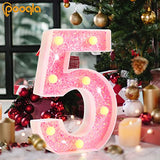 Pooqla Marquee Numbers Lights, Light up Numbers Battery Powered, Glitter Lighted Numbers for Birthday Party, Shiny LED Numbers for Christmas Wedding Home Bar Decoration, Pink Number 0