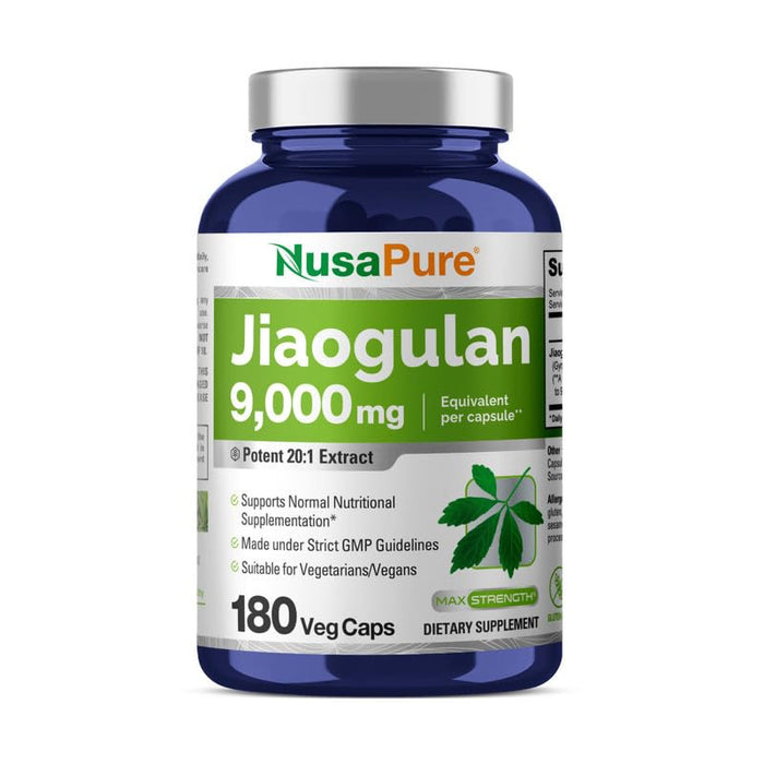 NusaPure Jiaogulan 9000 mg 180 Veggie Capsules (Extract 20:1, Vegetarian, Non-GMO, Gluten-Free) Gynostemma Pentaphyllum