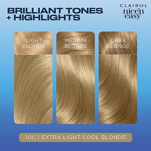 Clairol Nice'n Easy Permanent Hair Dye, 10C Extra Light Cool Blonde Hair Color, Pack of 3