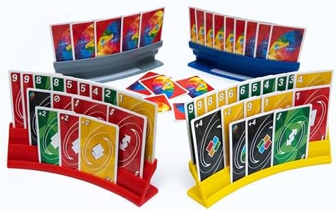 Card Holders for Playing Cards - 4 Pack Playing Card Holder for Kids and Adults,Stackable Storage Game Card Tray for Arthritis Patients with a Travel Pouch (4 Colors)