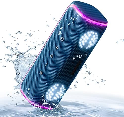 Speakers Bluetooth Wireless, Portable Bluetooth Speaker, IPX7 Waterproof, 25H Playtime, 20W Drum Sound Effects with Colorful Flashing Light, TWS, Bocina Bluetooth for Shower/Boating/Beach/Pool/Travel