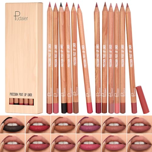 Cream Lip Liner Set, 12 Colors Matte Finish Series Lip Liners Pen Kit for Women, Long Lasting Waterproof Smooth High Pigmented Lip Pencil for Daily Makeup (Set B)