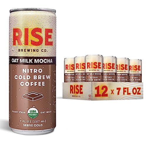 RISE Brewing Co. Oat Milk Mocha Nitro Cold Brew Coffee, No Sugar Added & No Dairy, Organic & Non-GMO, Low Acidity & Vegan, 7 Fl. Oz. Cans