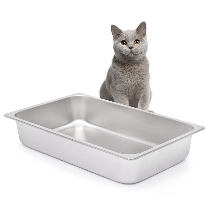 Kichwit Stainless Steel Cat Litter Box for Elderly Cats, Arthritic Cats, Small Kittens, Litter Pan for Hamsters Rabbits, Non Stick Smooth Surface, 21.1" L x 13.1" W x 4" H