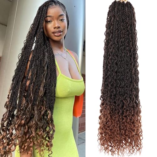 30 Inch Boho Island Twist Crochet Braids 9 Packs Senegalese Twist Crochet Hair with Curls and Curly Ends Ombre Pre-Looped Bohemian Crochet Twist Braiding Hair Extensions for Black Women T30#