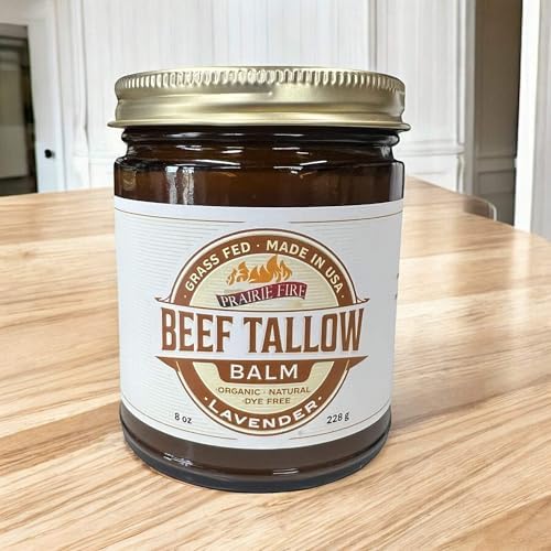 Beef Tallow Balm - 8 oz - Organic Grass Fed and Finished - Made in USA - Moisturizing Skin Care Lavender