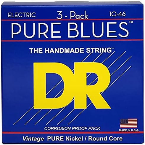 DR Strings Pure Blues Pure Nickel Electric Guitar Strings, Medium 10-46, 3-Pack (PHR-10-3PK)