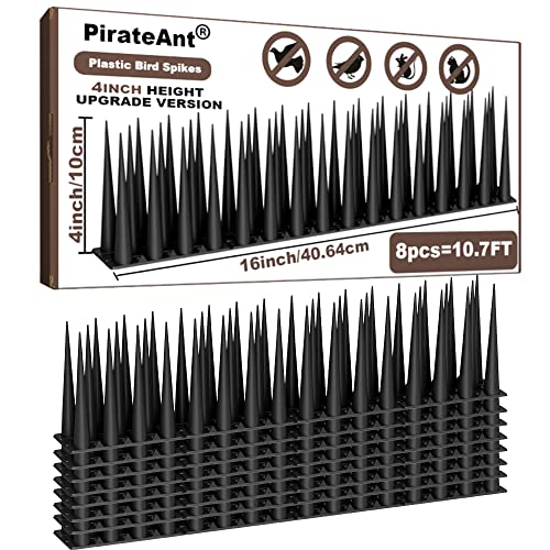 Bird Spikes 4 Inch High， Pigeon Outdoor Deterrent Spikes, Used to Keep Cats Small to Medium Sized Birds Away. Bird Plastic Fence Spikes for Railing and Roof.Away Covers 10.7 Feet(325cm), Black