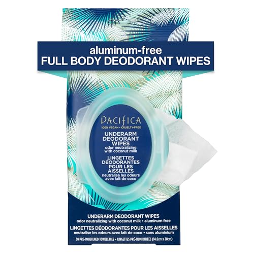Pacifica Deodorant Wipes - Coconut Milk Underarm & Full Body Deodorant Wipes - Removes Sweat & Oil - Aluminum-Free - Natural Feminine Odor Control Clean Vegan & Cruelty-Free Dermatologist Tested