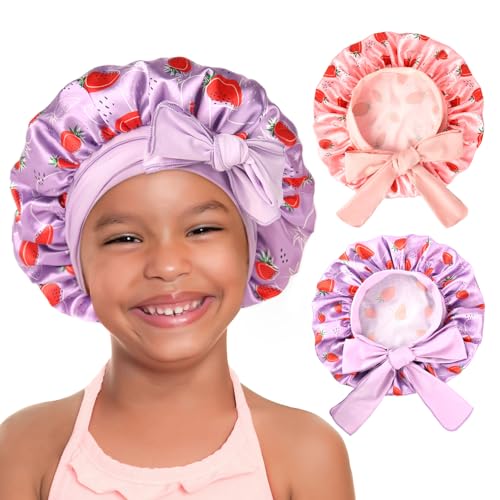 YANIBEST 2 PCS Baby Bonnet Silk Satin Bonnet for Kids Sleeping Cap Curly Natural Hair Silk Bonnets for Girls Boys Infant