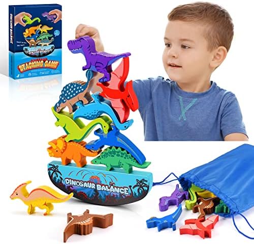 Dinosaur Toys for Kids 3-5: Wooden Stacking Montessori Toys for 3 4 5 6 7 8 Year Old Boys Girls Balance Competition Game for Family Easter Birthday Gifts for Kids Ages 4-8 (Classic Version)