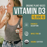 Organic Vitamin D3 10,000 IU - Plant D3, Vegan, Max Strength Sublingual Liquid D3 Drops - 200% Higher Absorption, 100% Plant-Based Cholecalciferol Form & Vegan D3, Adjustable Dosing (30 Servings)