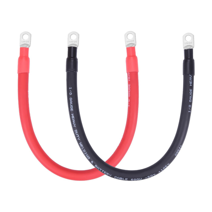 Shirbly 1/0 AWG Flexible Battery Cable with 3/8" Terminals - OFC Pure Copper Inverter & Welding Wire for Automotive Solar RV Motorcycle (Red + Black 1.5FT Pair)