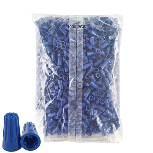 HS Blue Electrical Wire End Connectors Ribbed Caps Bulk 1000 Pack Small Twist-on Wire Connectors Nuts 22-14 AWG,P2 Type Screw Terminals