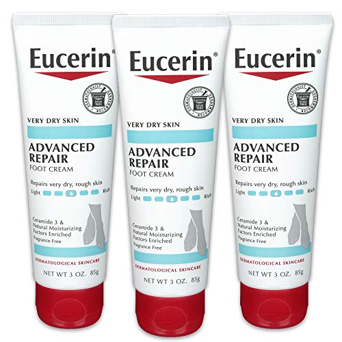 Eucerin Advanced Repair Foot Cream, Unscented Foot Cream for Dry Feet and Heels, 3 Oz Tube, Pack of 3