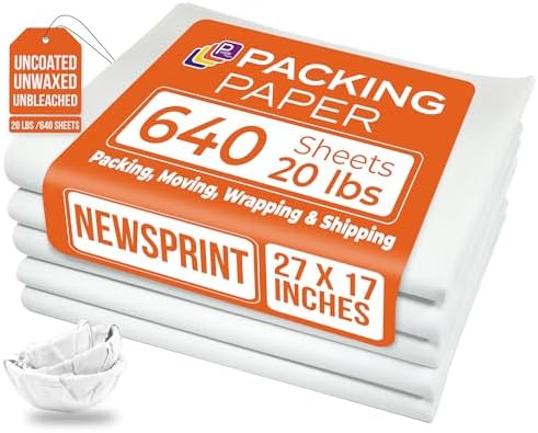 White Bulk Packing Paper Sheets for Moving | 640 sheets | 27" x 17" | 20 lb | Twin Pack | | Newsprint Packing Paper Sheets - Must Have in Your Moving Supplies, Packing Materials, Moving Paper Wrap