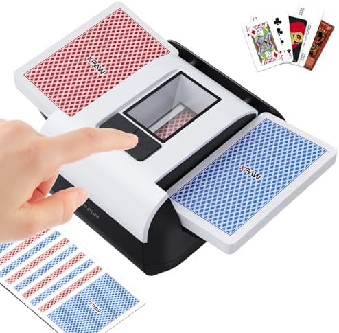 Automatic Card Shuffler - One-Press AUTO & Manual Mode, Electric Shuffling Machine for 1-2 Decks, Low Noise, Rechargeable & Portable Shuffler Machine for Poker, UNO, Blackjack, Skip-Bo, Phase 10