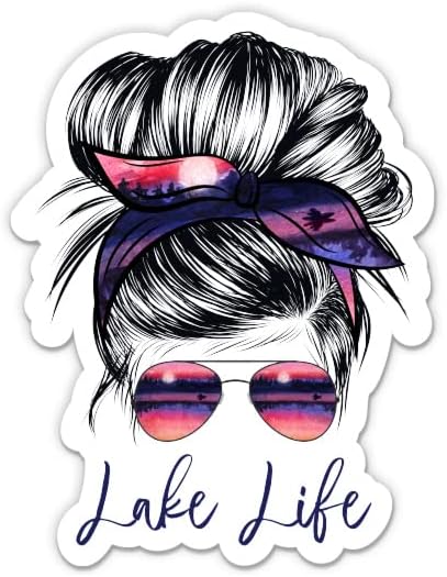 Lake Life Stickers - 2 Pack - Waterproof Vinyl for Car, Phone, Water Bottle, Laptop - Messy Bun Girl Decals (2-Pack)