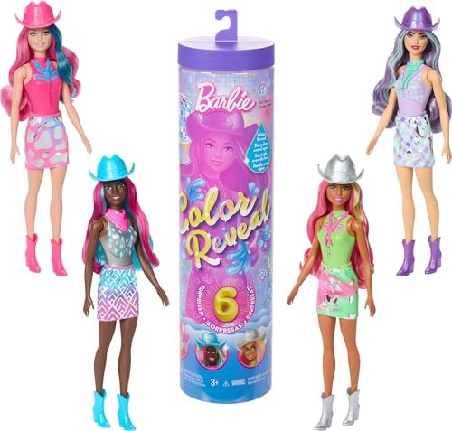 Barbie Color Reveal Fashion Doll & Accessories with 6 Surprises, Disco Star Series with Metallic Shine & Color-Change Bodice (Styles May Vary)