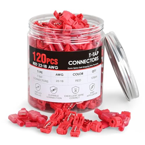 Nilight 120PCS/60 Pairs Quick Splice Disconnect Wire Terminals T-Tap Spade Wire Connectors Red 22-16 AWG Male Female Fully Insulated Electrical Wire Crimp Self-Stripping Kit