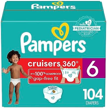 Pampers Cruisers 360 Diapers - Size 6, One Month Supply (104 Count), Pull-On Disposable Baby Diapers, Gap-Free Fit