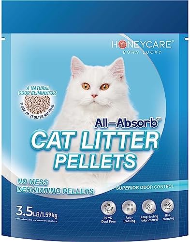 Honeycare All-Absorb Cat Litter Pellets, Zeolite, Long-Lasting Odor Control Non-climping Litter, 3.5 Lbs Pack