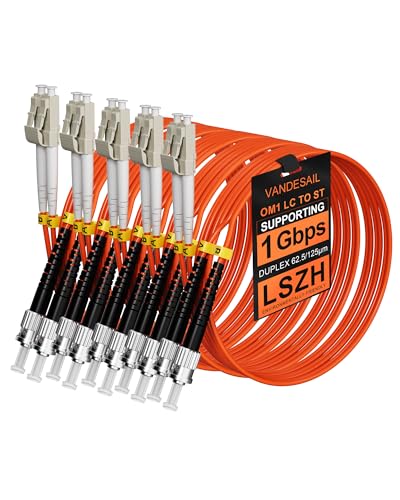 5 Pack LC to ST Multimode Fiber Patch Cable OM1, 1M Duplex MM Fiber Jumper 62.5/125µm LSZH for Fiber Optic Transceivers -1M(3FT) 5pack