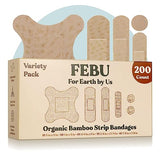 FEBU Eco-Friendly Organic Bamboo Fabric Bandages for Sensitive Skin | PFAS Free Bandages for Scrapes & Cuts | Flexible Latex Free Bandages | Compostable | 200 Count Bulk Variety Pack