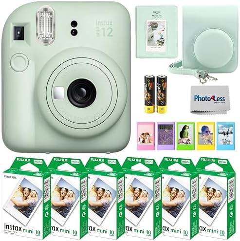Fujifilm Instax Mini 12 Instant Camera Bundle with Fujifilm Instax Mini Instant Film Value Pack (60 Sheets) with Accessories Including Protective Case, Strap, Photo Album (Mint Green)