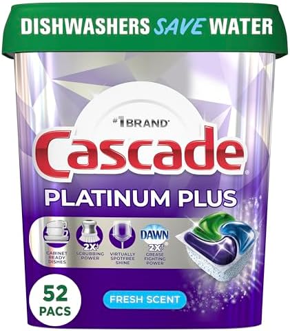 Cascade Platinum Plus Dishwasher Pod, Dish Detergent ActionPacs, Dishwasher Detergent, Fresh, 52 Count